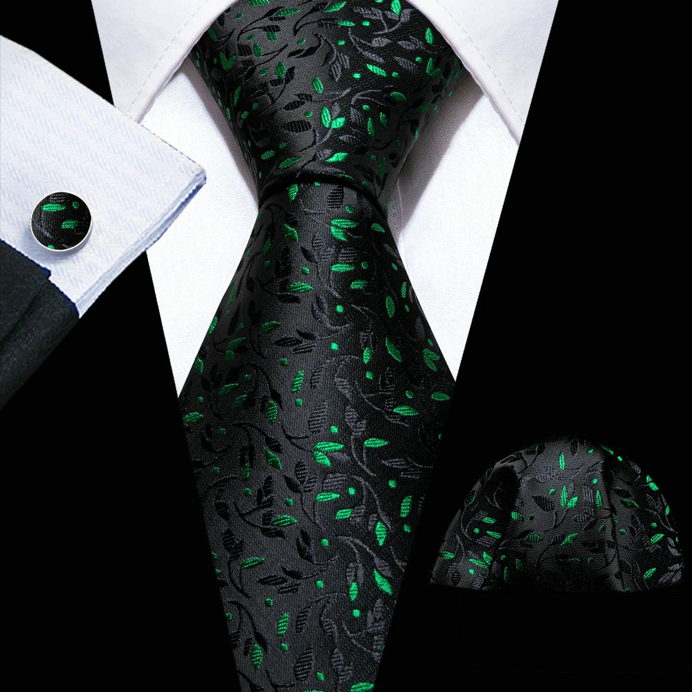 Black Green Silk Mens Ties Set