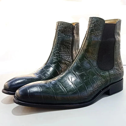 Crocodile Green Black Ankle Boots Men Shoes