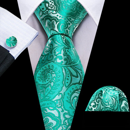 Green Teal Fashion Silk Men Tie