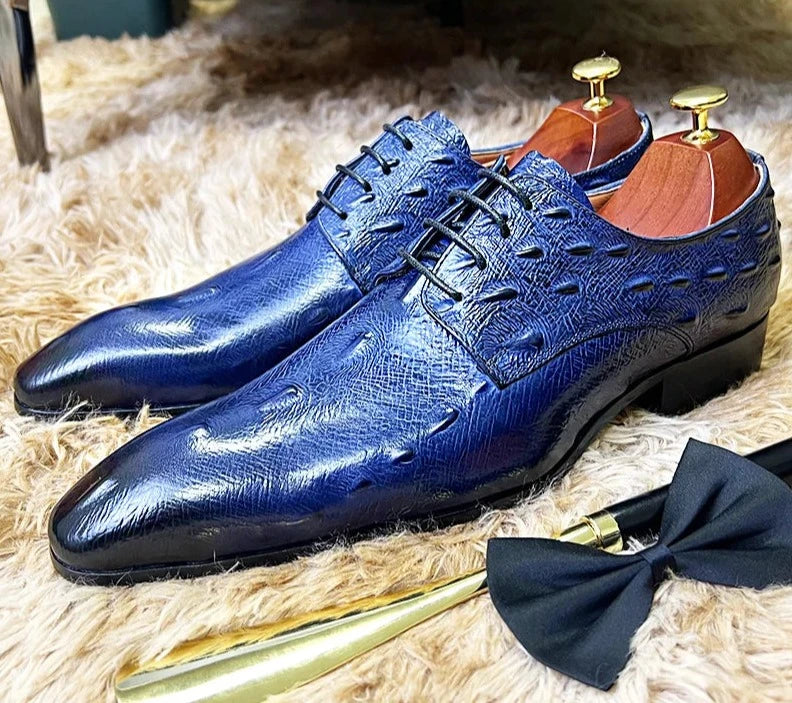 Oxford Italian Blue Black Crocodile Leather Shoes