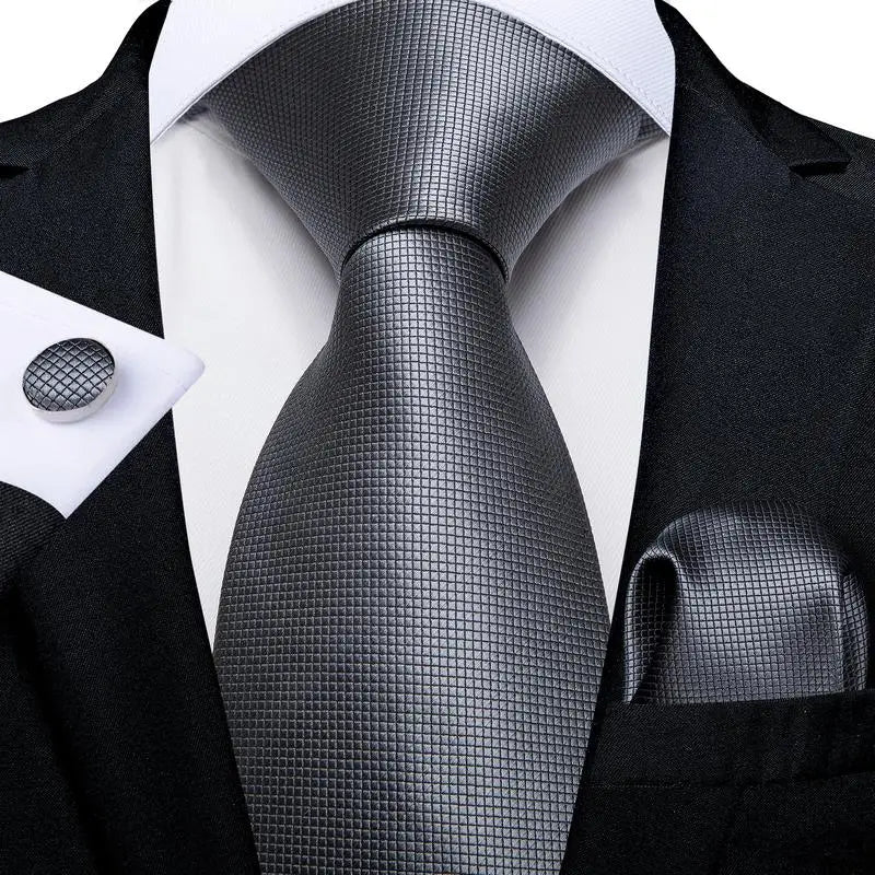 Black White Gray Silver Silk Men Tie