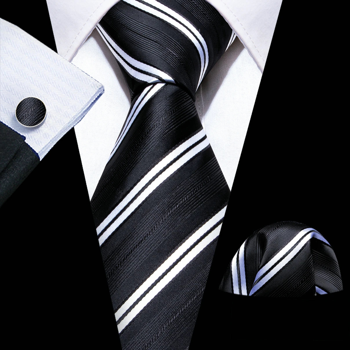 Silk Necktie Pocket Square Cufflinks Set Men Ties