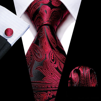 Fashion Red Burgundy Silk Men Tie Set