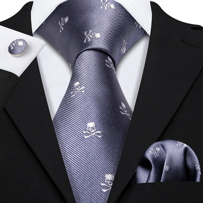 Black White Gray Silver Silk Men Tie