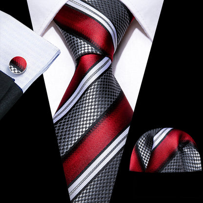 Fashion Red Burgundy Silk Men Tie Set