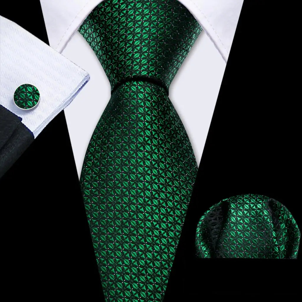 Black Green Silk Mens Ties Set