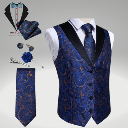 Unique Floral Paisley Vest And Tie Set