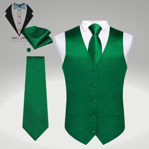 Green Vest And Tie Accessories Set For Men