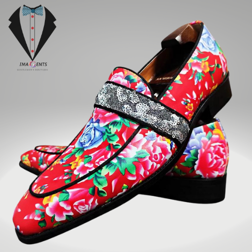 Flower Print Banquet Leather Men Shoes