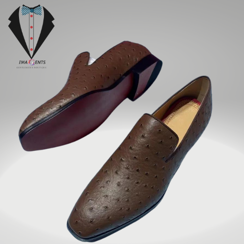 Luxury Slip On Brown Ostrich Leather Loafers Men Shoes