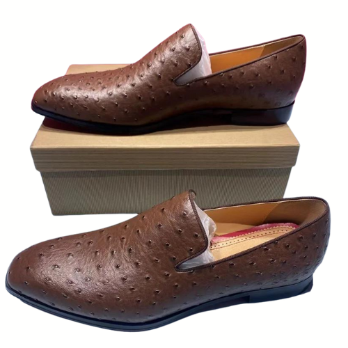 Luxury Slip On Brown Ostrich Leather Loafers Men Shoes