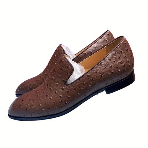 Luxury Slip On Brown Ostrich Leather Loafers Men Shoes