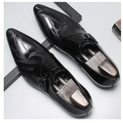 Classic Buckle Monk Strap Leather Shoes For Men