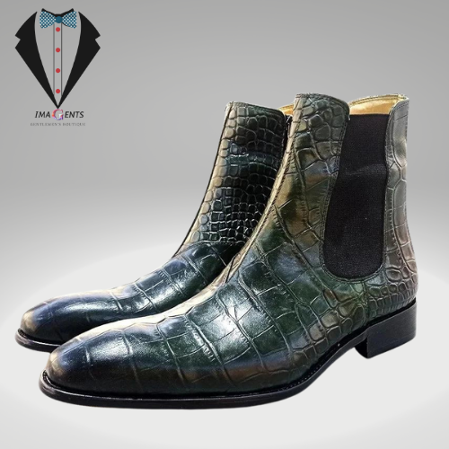 Crocodile Green Black Ankle Boots Men Shoes