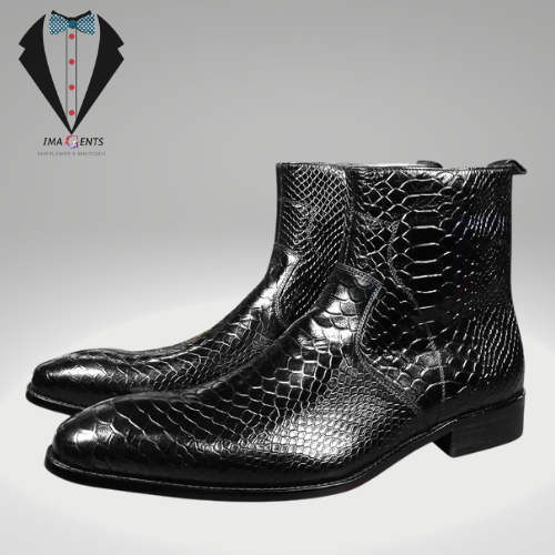 Snake Print Black Coffee Boots Zip Ankle Men Shoes