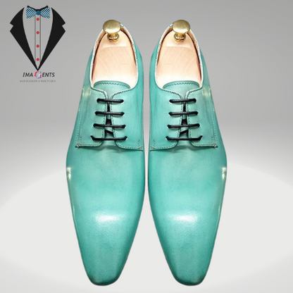 Elegant Light Green Lace Up Pointed Toe Men Shoes