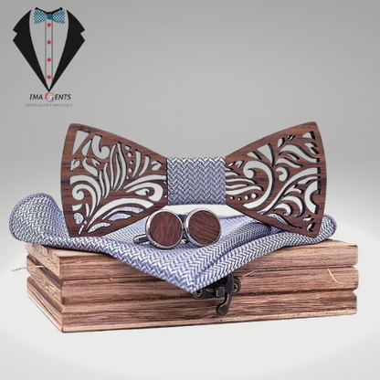 Luxurious Carved Wooden Bow Tie Set