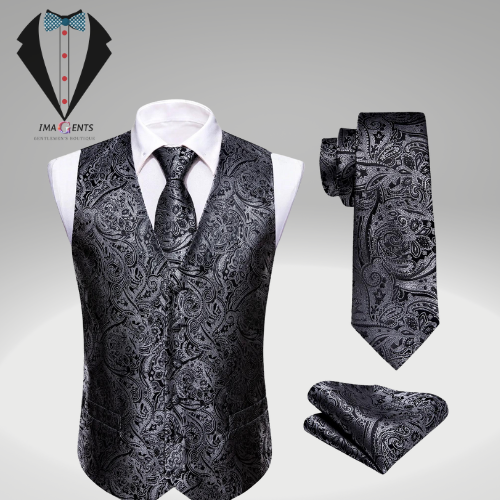 Mens Classic Black Paisley Jacquard Folral Tie