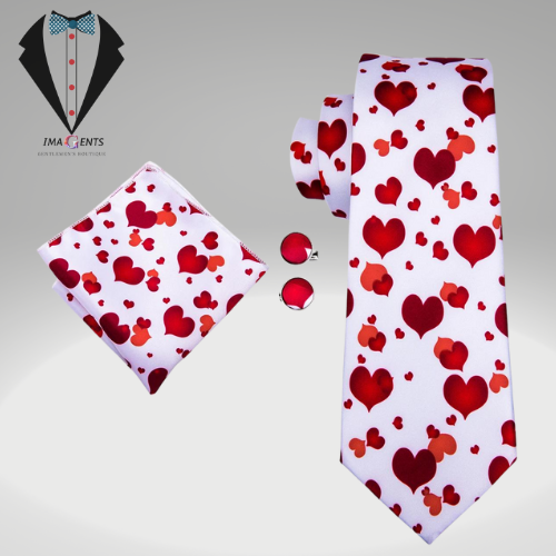 Silk White Red Heart Tie