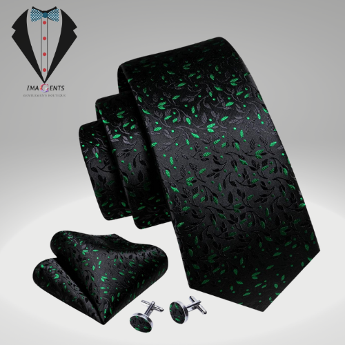 Black Green Silk Mens Ties Set