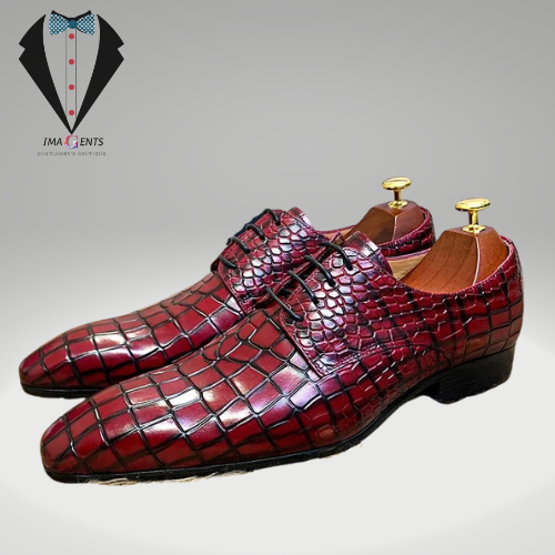 Red Black Lace Up Pointed Derby Oxford Shoes