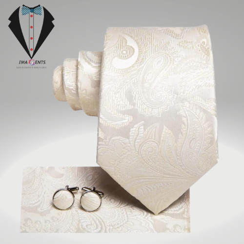 High Quality Champagne Beige Floral Design Silk Tie