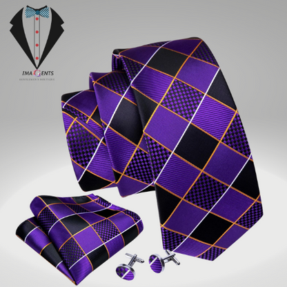 Dark Purple Plaid Silk Men Tie