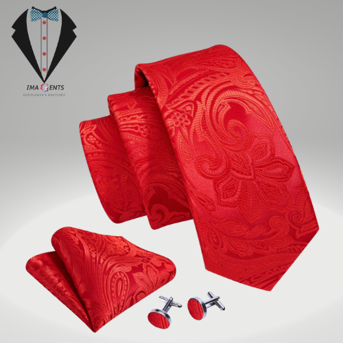 Fashion Red Burgundy Silk Men Tie Set