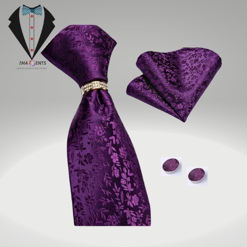 Solid Floral Purple Tie For Men