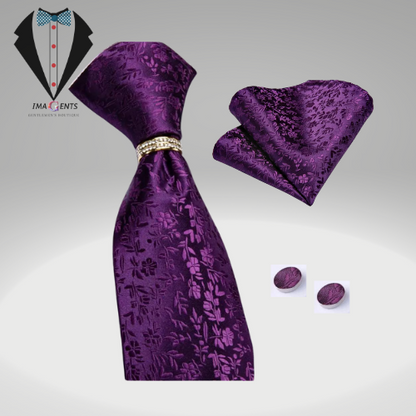 Solid Floral Purple Tie For Men