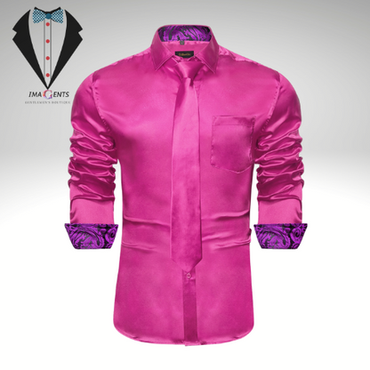 Men's Hot Pink Satin Shirt