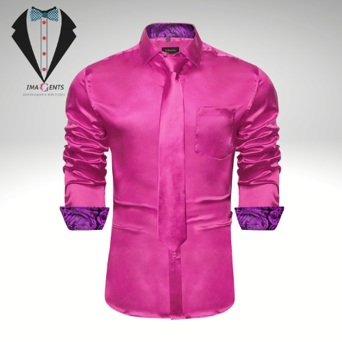 Men's Hot Pink Satin Shirt