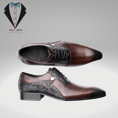 Genuine Leather Brogue Lace-up Pointed Men Shoes