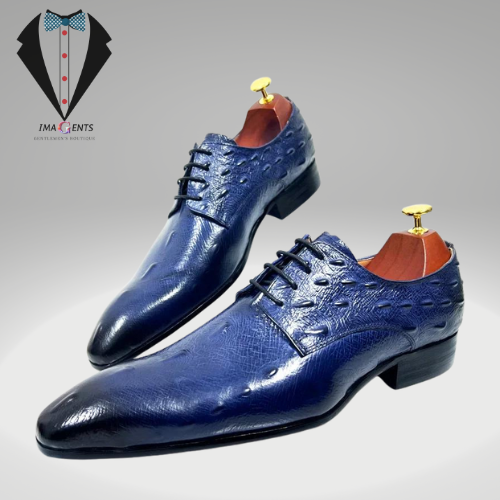 Oxford Italian Blue Black Crocodile Leather Shoes