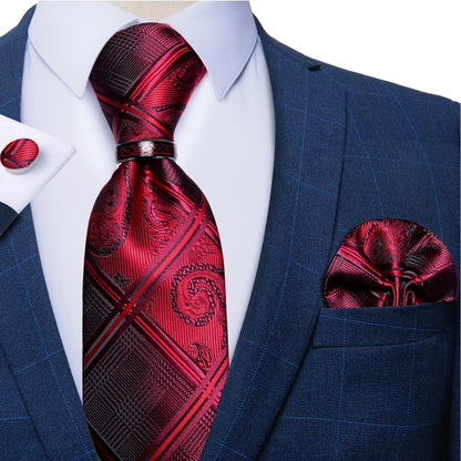 Mens Red Silk Tie Set