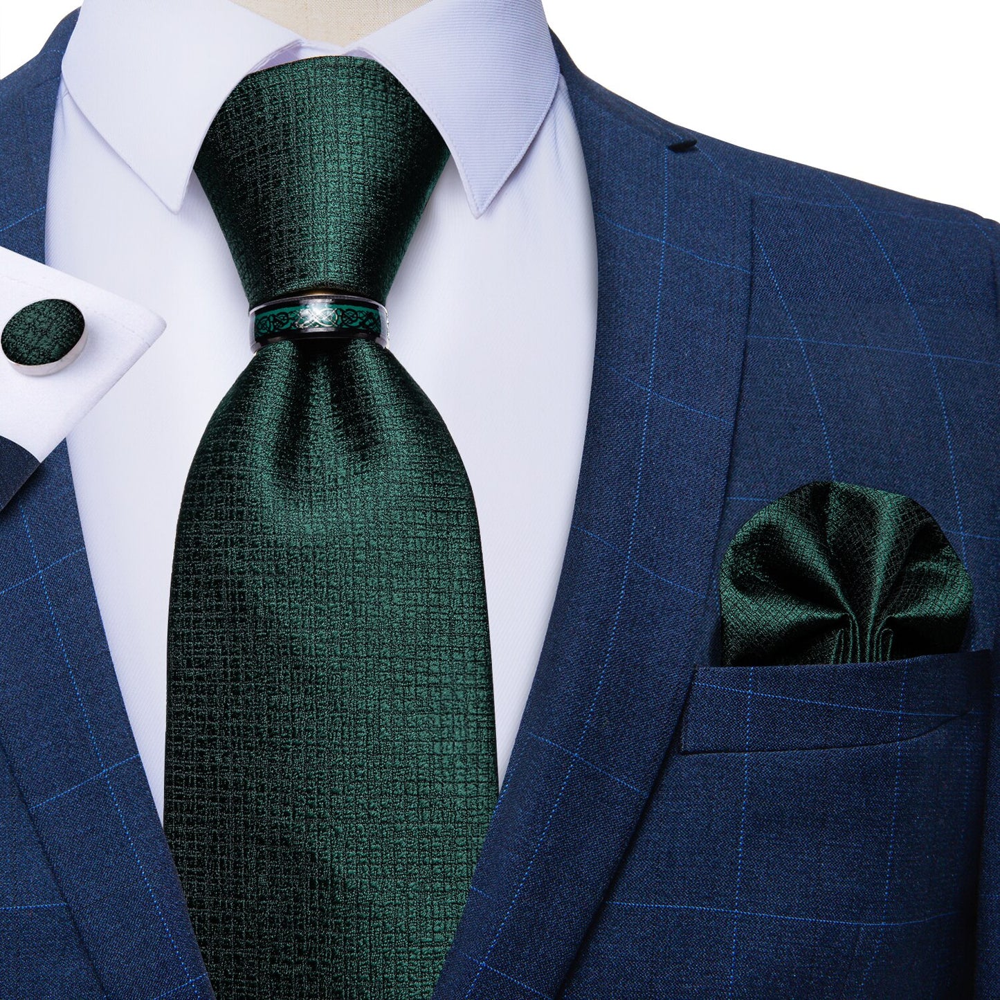 Men Green Silk Tie Set