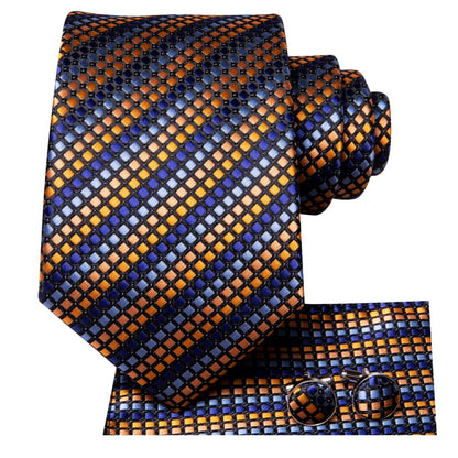 Gold Blue Striped Silk Tie