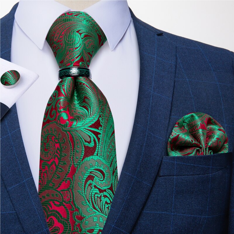 Men Green Silk Tie Set