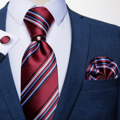 Mens Red Silk Tie Set