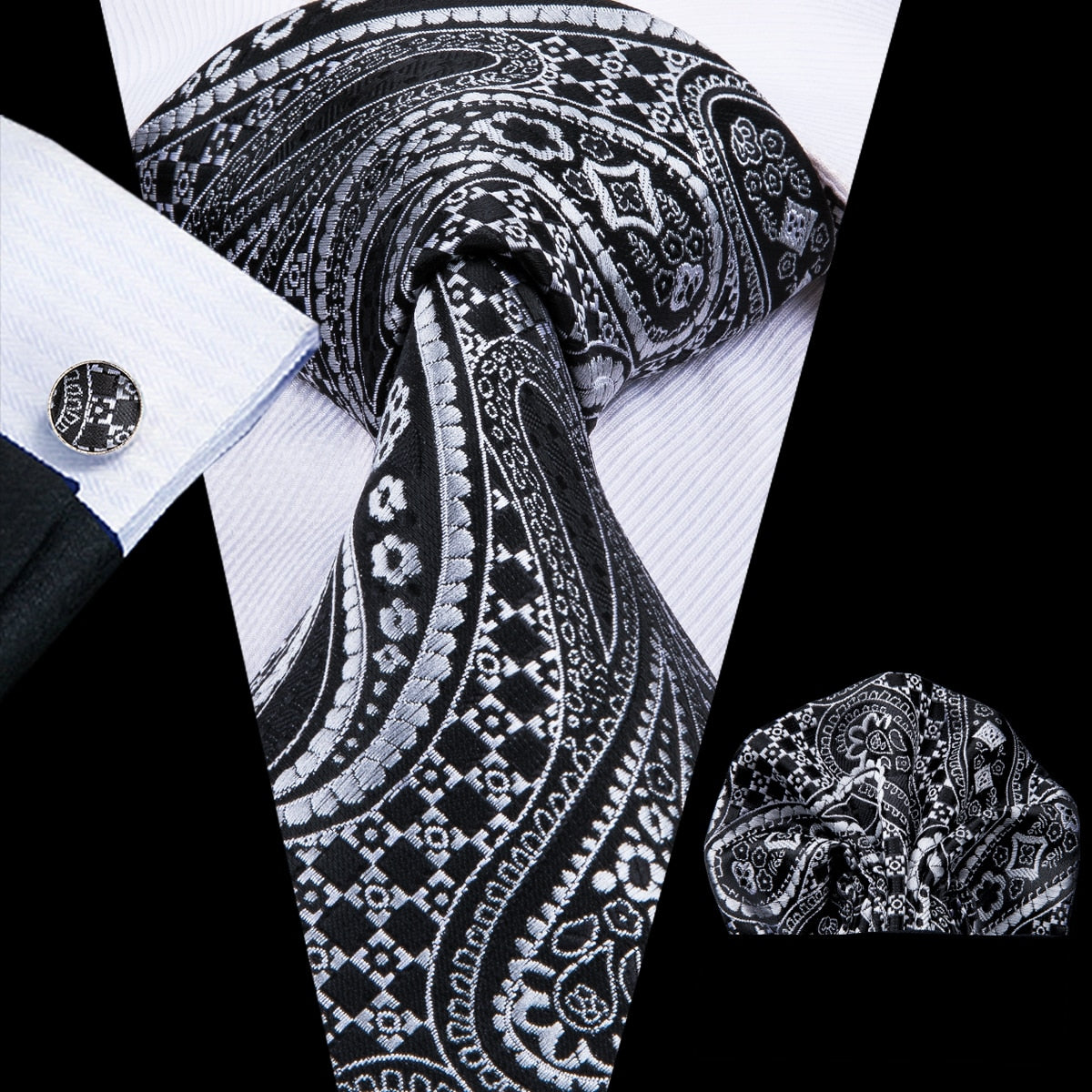 Black Paisley Silk Tie Set