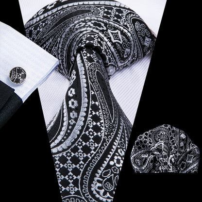 Black Paisley Silk Tie Set