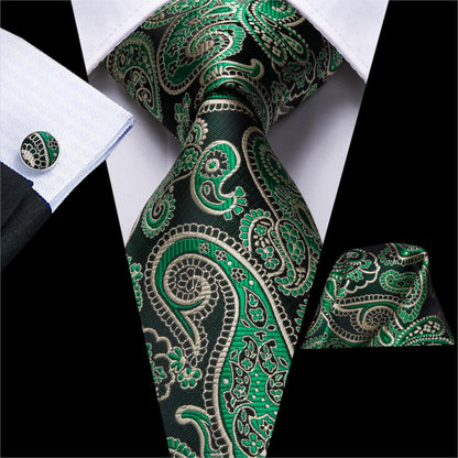 Green Paisley Silk Tie Set