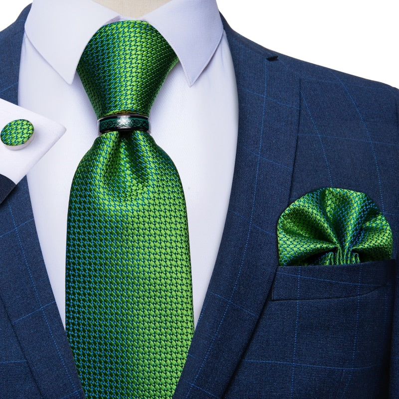 Men Green Silk Tie Set