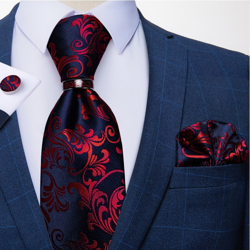 Mens Red Silk Tie Set