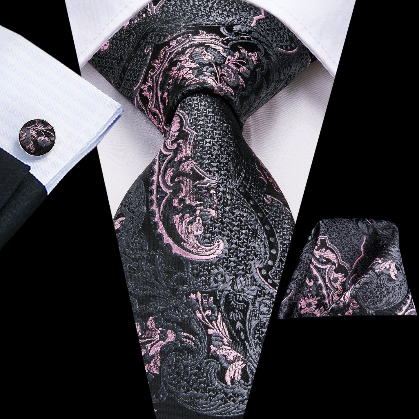 Black Paisley Silk Tie Set