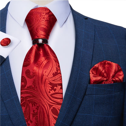 Mens Red Silk Tie Set