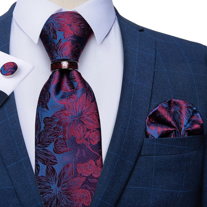 Mens Red Silk Tie Set