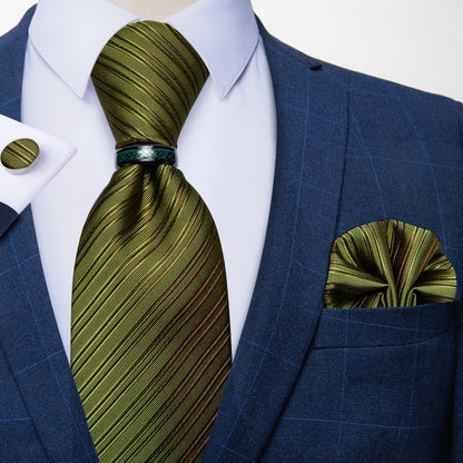 Men Green Silk Tie Set