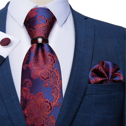 Mens Red Silk Tie Set