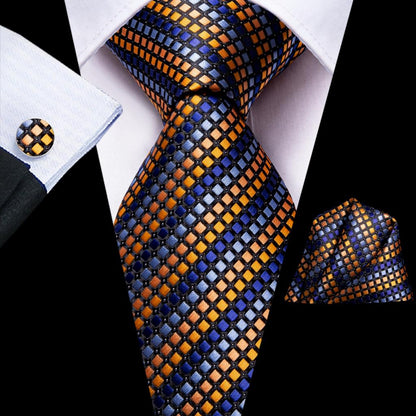 Gold Blue Striped Silk Tie